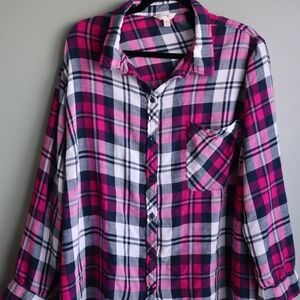 Pink and Black Plaid Shirt